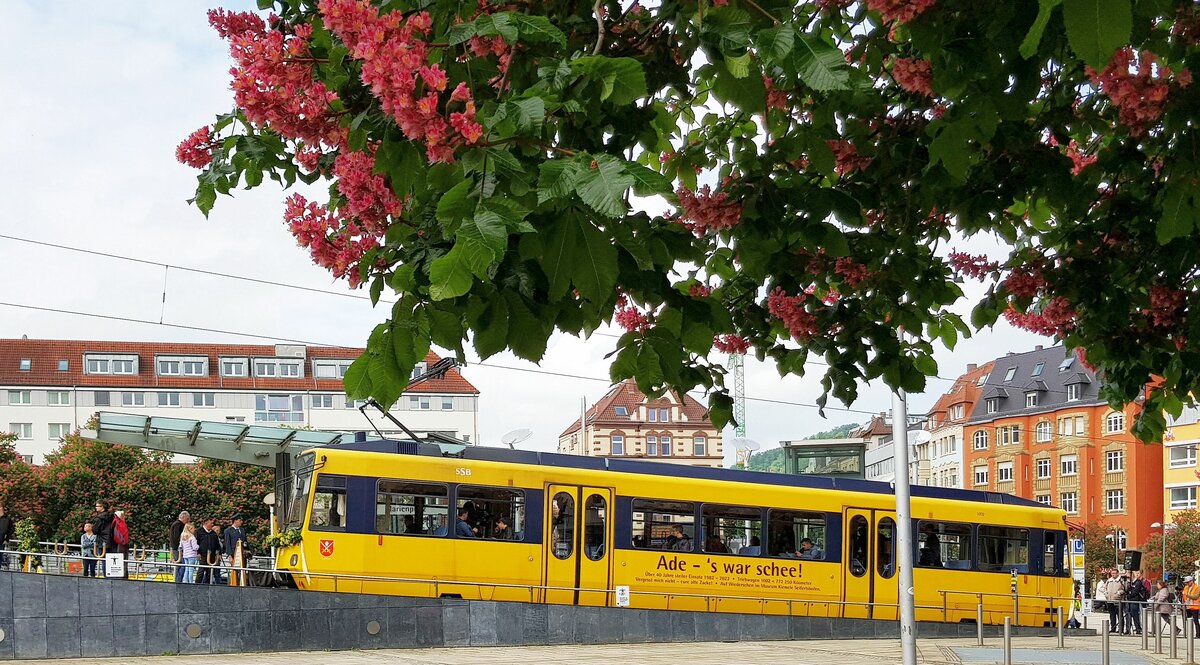 Zahnradbahn Stuttgart__Im Bild Tw 1002 in der Talstation 'Marienplatz' am 14.05.23.