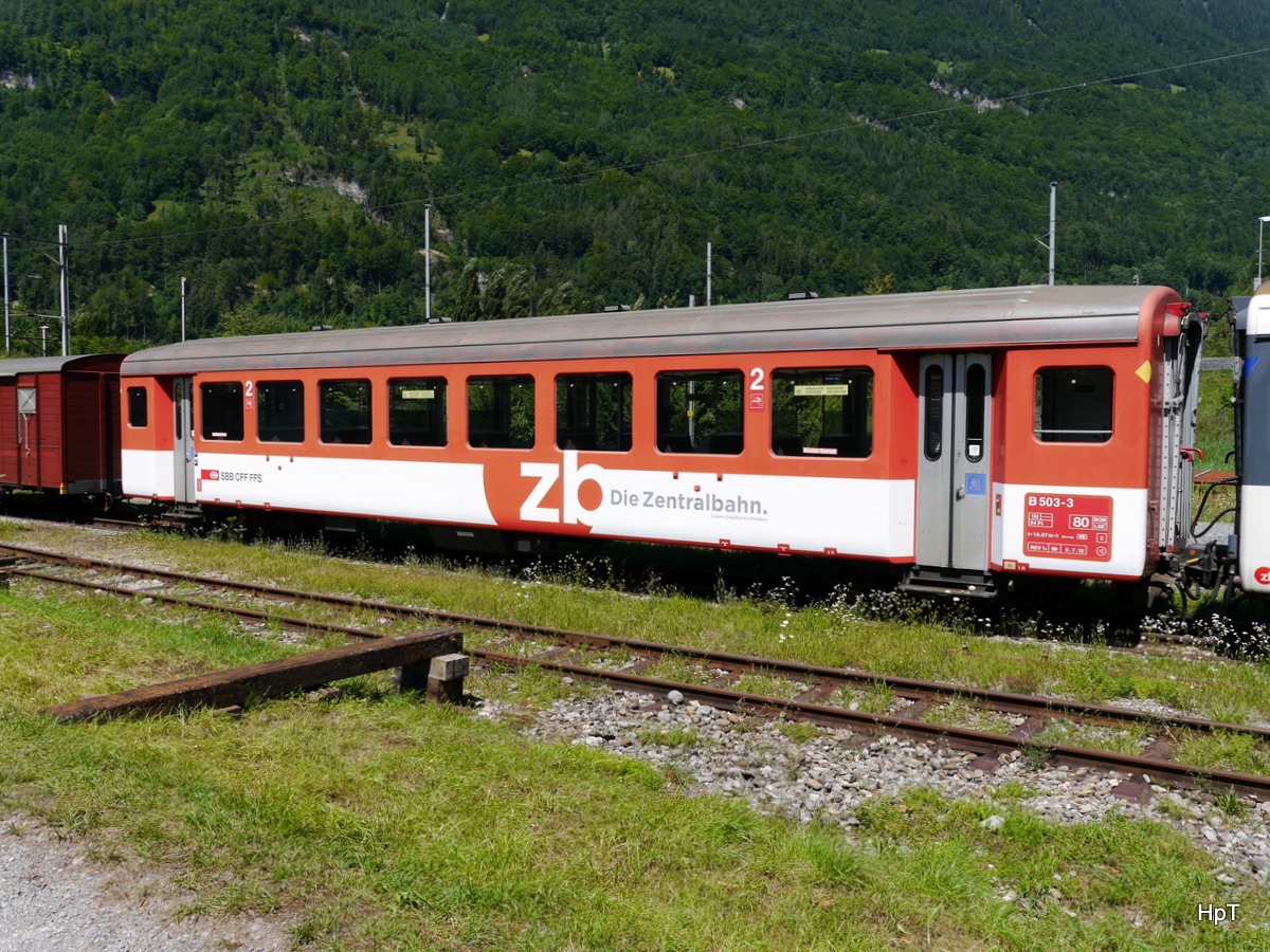 ZB - Personenwagen  2 Kl. B 503-3 abgestellt im Güterbahnhof von Interlaken Ost am 05.08.2017