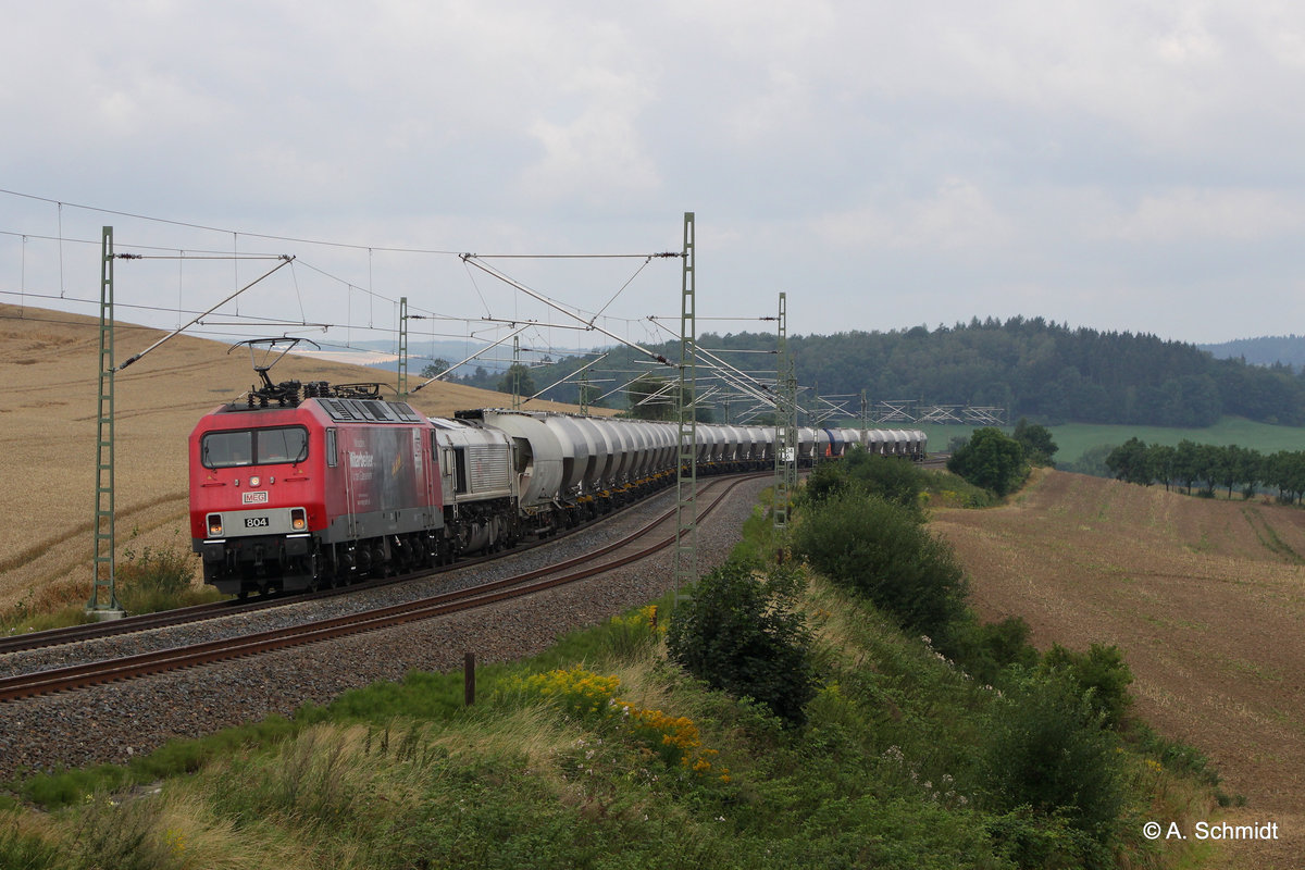 Zementleerzug mit MEG 156 004 und class 66 auf den Weg nach Berlin bei Ruppertsgün/Pöhl am 13.8.2016