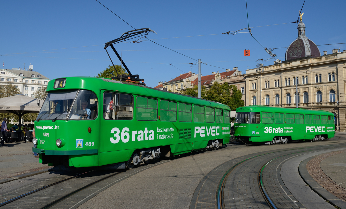 ZET Tatra 489 + Beiwagen  passierten am Vormittag des 11.September  2018 den Trg kralja Tomislava.