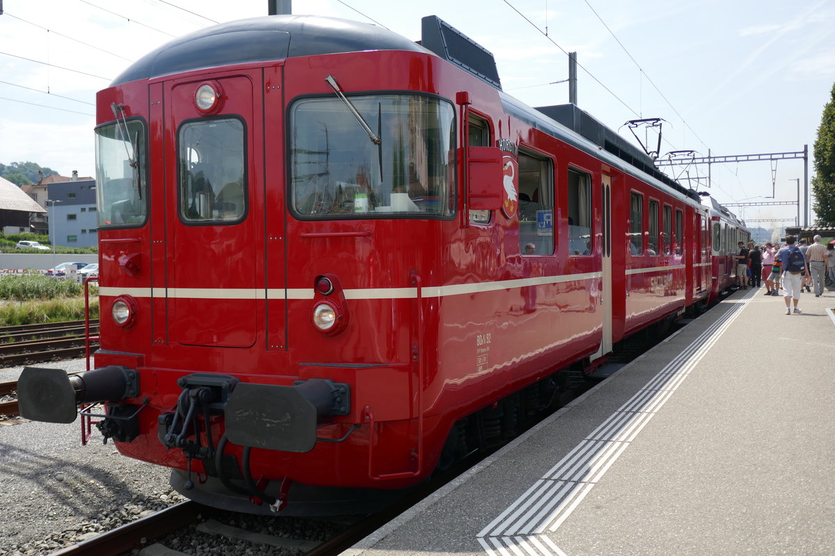 Zürcher Museumsbahn BDe 4/4 ex SZU am 1.8.17 nach seiner Fahrt von Koblenz nach Laufenburg, im Bhf Laufenburg