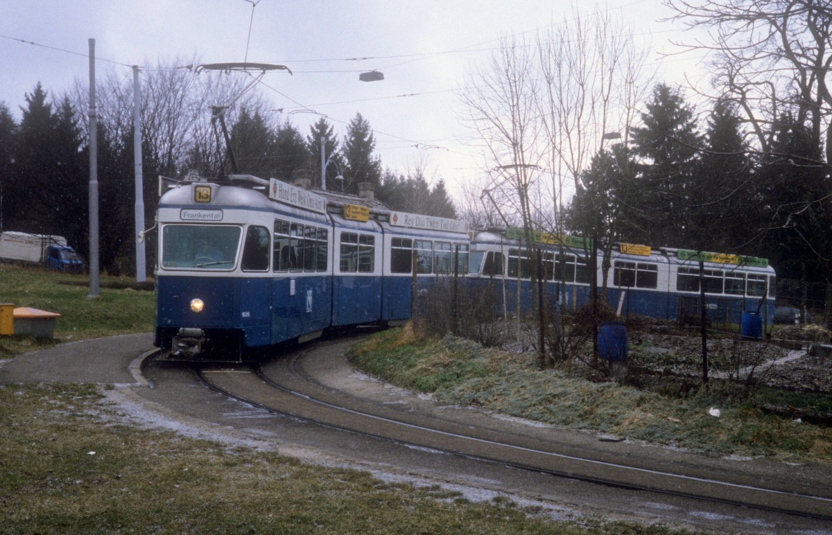 Zürich VBZ Tram 13 (SWS/BBC/SAAS-Be 4/6 1626) Albisgütli im Februar 1994. 