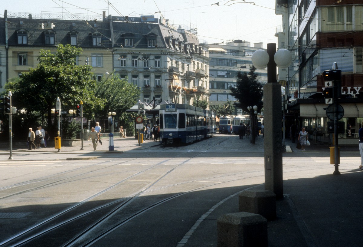 Zrich VBZ Tram 14 Stauffacher am 20. Juli 1990.