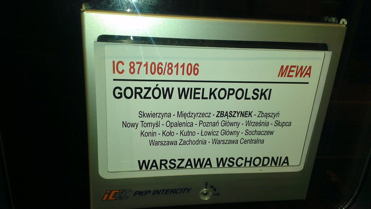 Zuglaufschild der IC 87106/81106