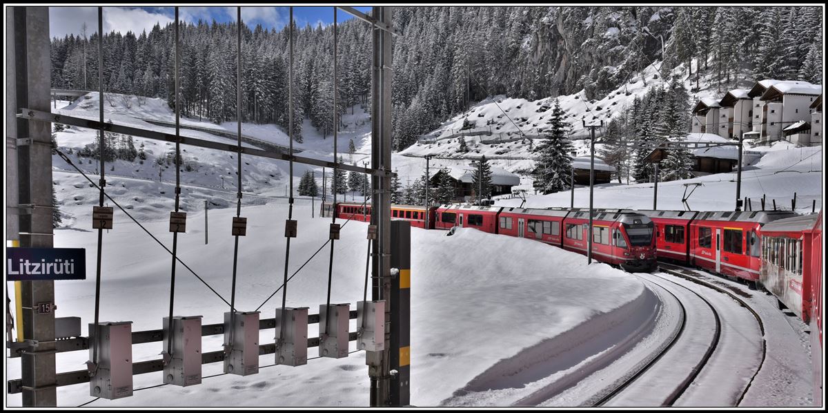 Zugskreuzung mit R1436 mit ABe 8/12 3514 in Litzirüti. (18.03.2019)