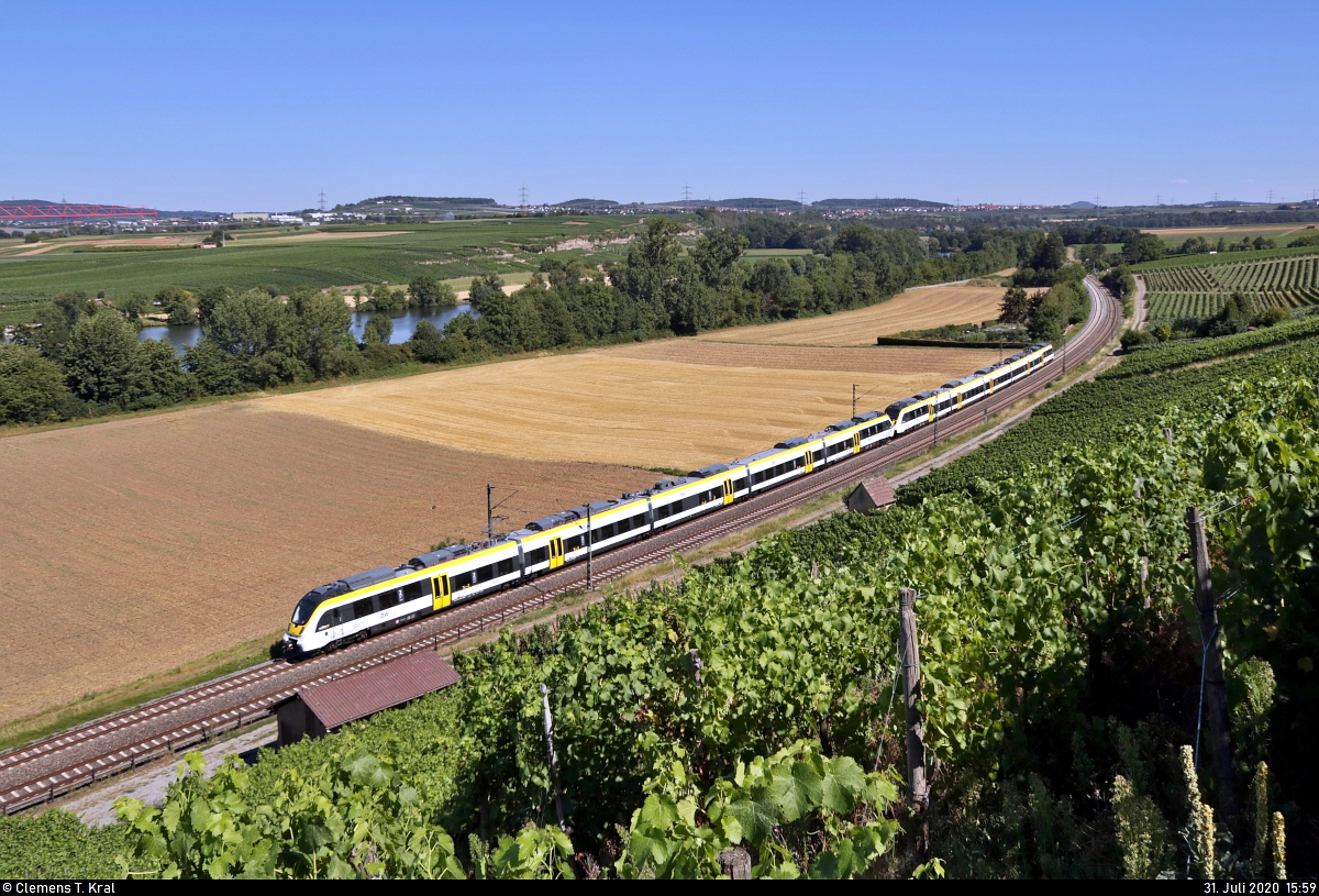 Zwei 8442 (Bombardier Talent 2) sind unterwegs bei Nordheim (Württemberg).

🧰 Abellio Rail Baden-Württemberg GmbH
🚝 RE 19234 (RE10b) Tübingen Hbf–Heilbronn Hbf
🚩 Bahnstrecke Stuttgart–Würzburg (Frankenbahn | KBS 780)
🕓 31.7.2020 | 15:59 Uhr