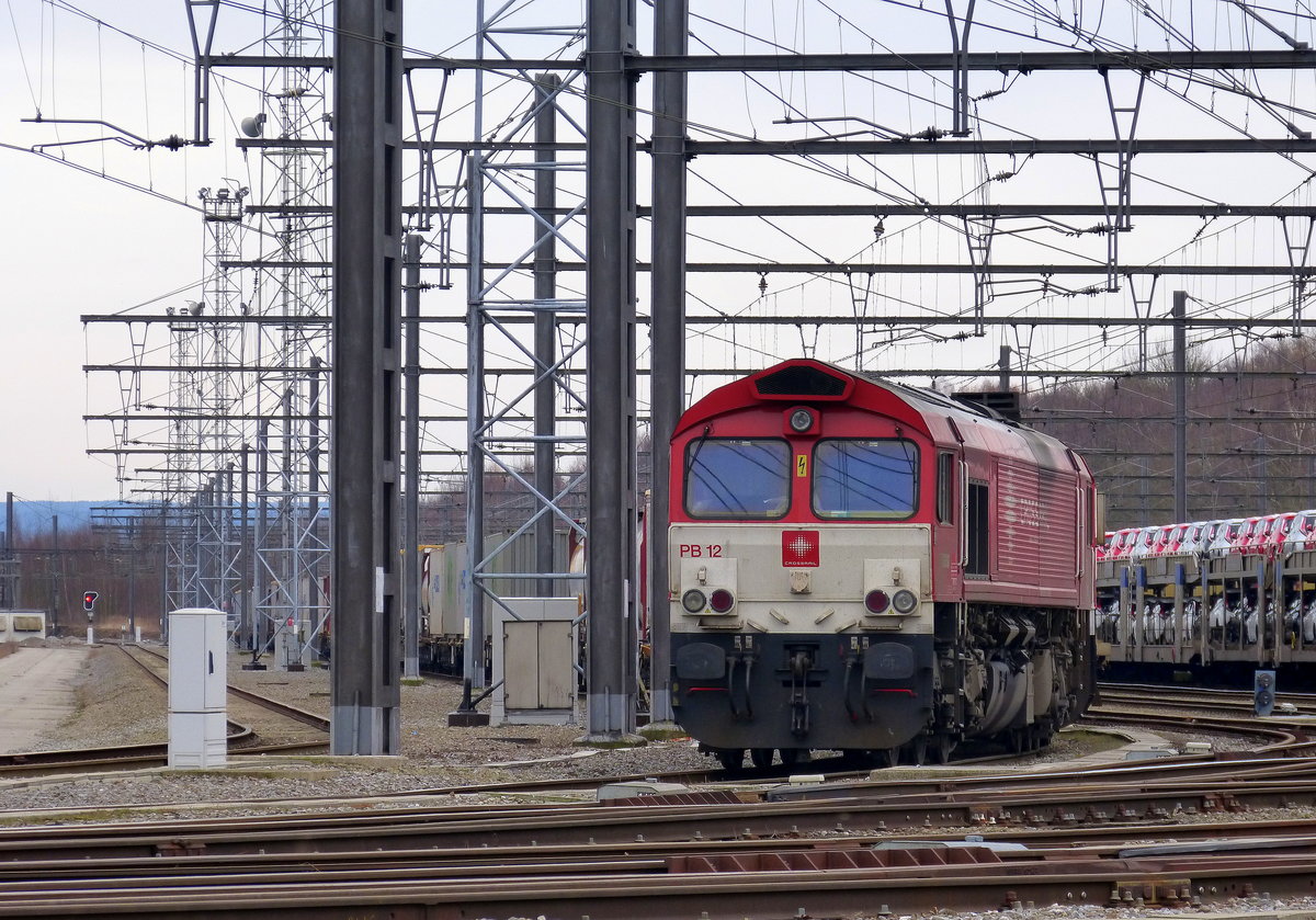 Zwei Class 66 PB12  Marleen  und DE6310  Griet  beide von Crossrail stehen in Montzen-Gare(B) mit einem Güterzug.
Aufgenommen in Montzen-Gare(B).
Bei wolken am Nachmittag vom 4.3.2018.