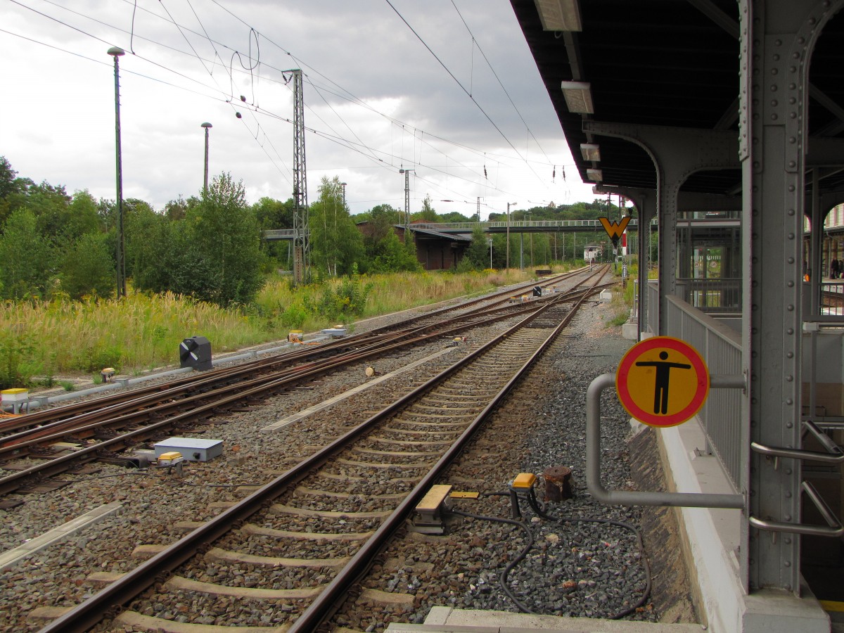 Zwei Kreuzungsweichen mit Blick in Richtung Zwickau, am 08.09.2015 in Altenburg.