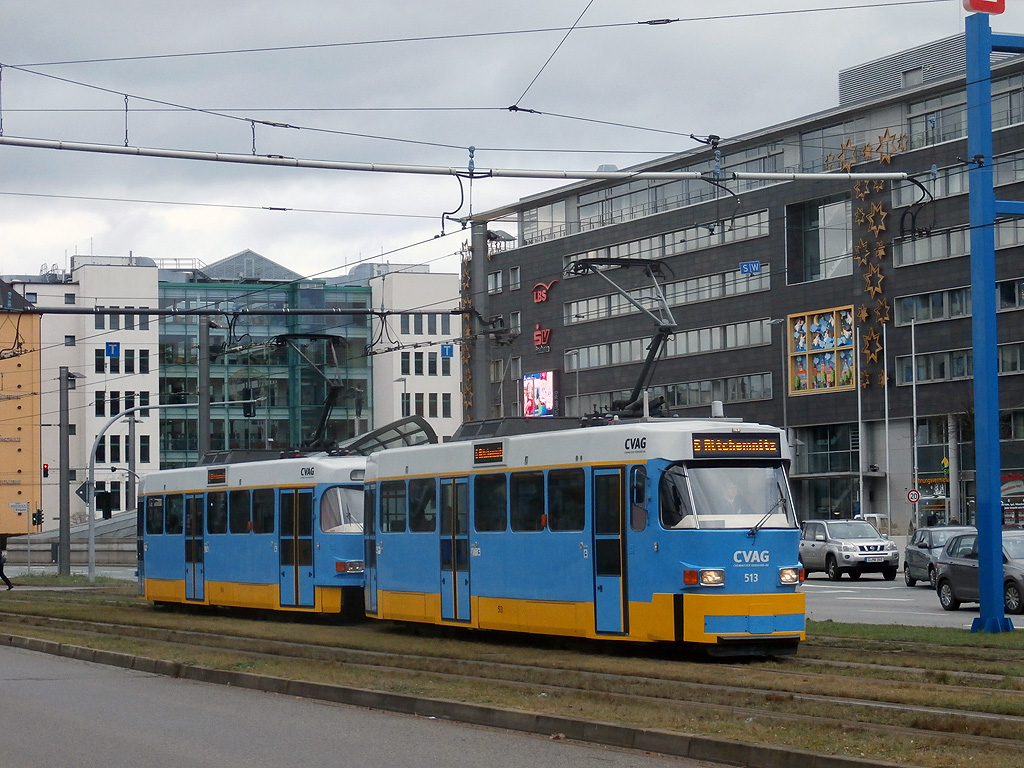 Zweimal T3 auf der Linie 6 in Chemnitz. (23.12.2014)