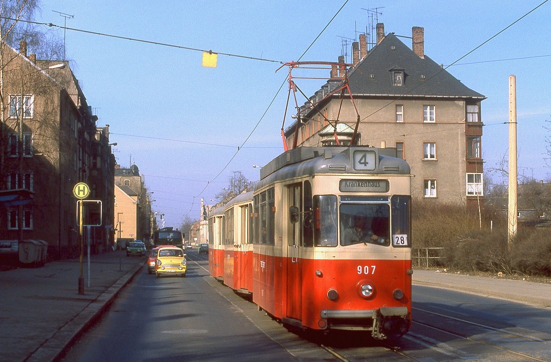 Zwickau 907 + 980 + 983, Leipziger Straße, 28.02.1991.