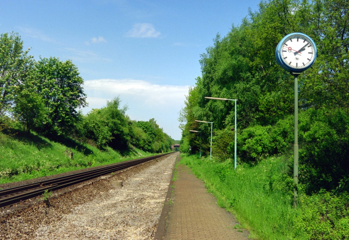 Zwischen April und Dezember 2004 wurde die Bahnstrecke Hamburg-Harburg–Buchholz (Nordheide) von Grund auf saniert und zu diesem Zweck komplett gesperrt. Das Foto entstand am 16.05.2004 im Bahnhof Klecken, der im Zuge des Streckenumbaus in einen Haltepunkt umgewandelt wurde.