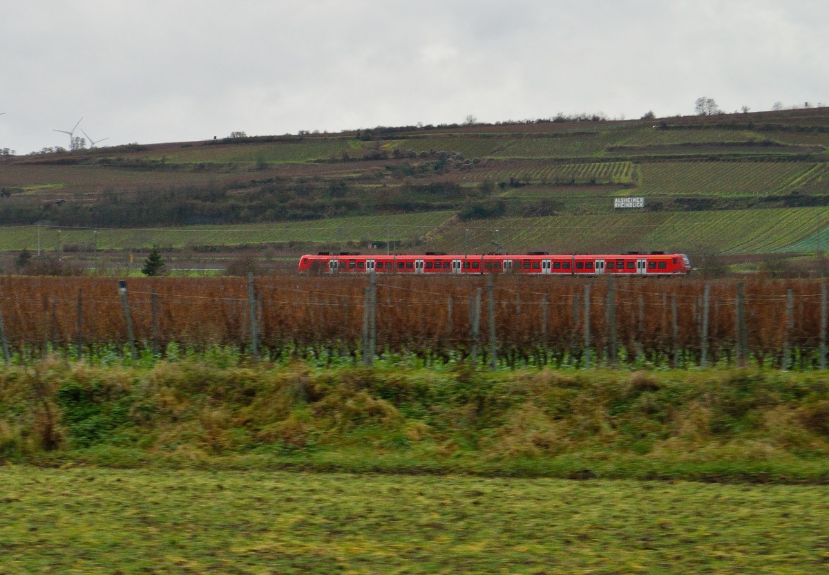Zwischen den Weinfeldern bei Alsheim schlängelt sich ein mir unbekannter 425 in Richtung Worms. 22.12.2013