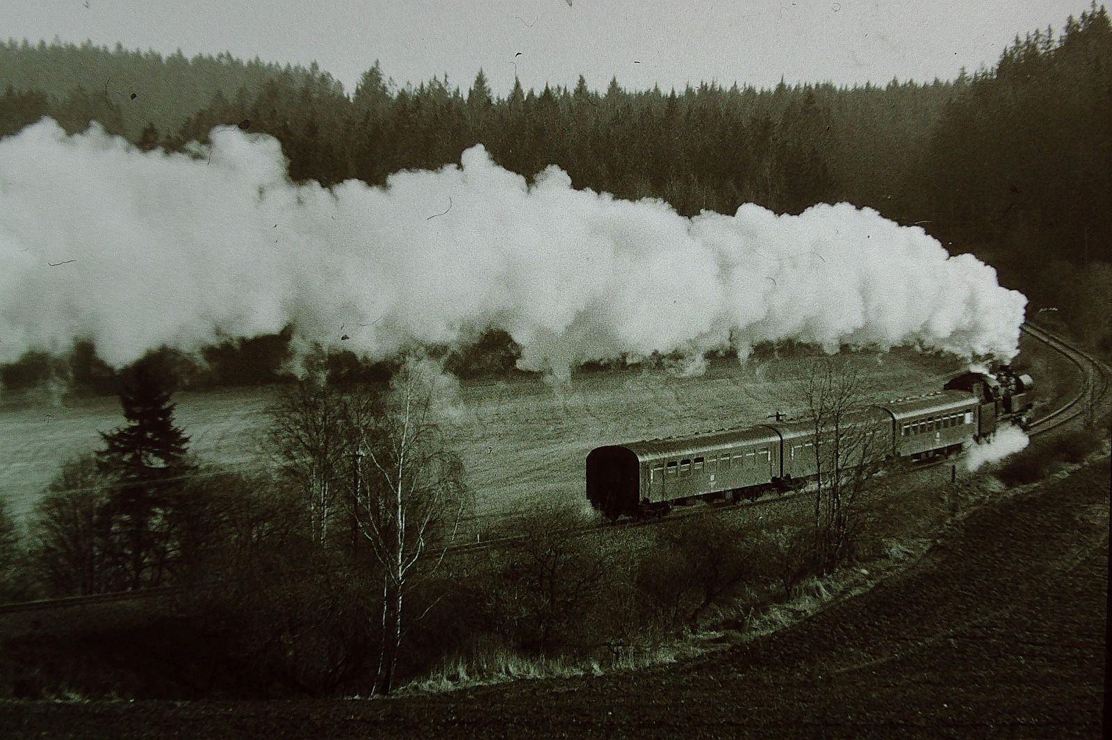 132 (Plandampf im Thüringer Wald Rennsteig & Lobenstein 18.- 21. März 1993 )  65 1049-9 mit N 15236 Lobenstein - Wurzbach bei Ober-Unterlemnitz aufnahme S-W Agfa Iso 100 mit Kamera Minolta X-300