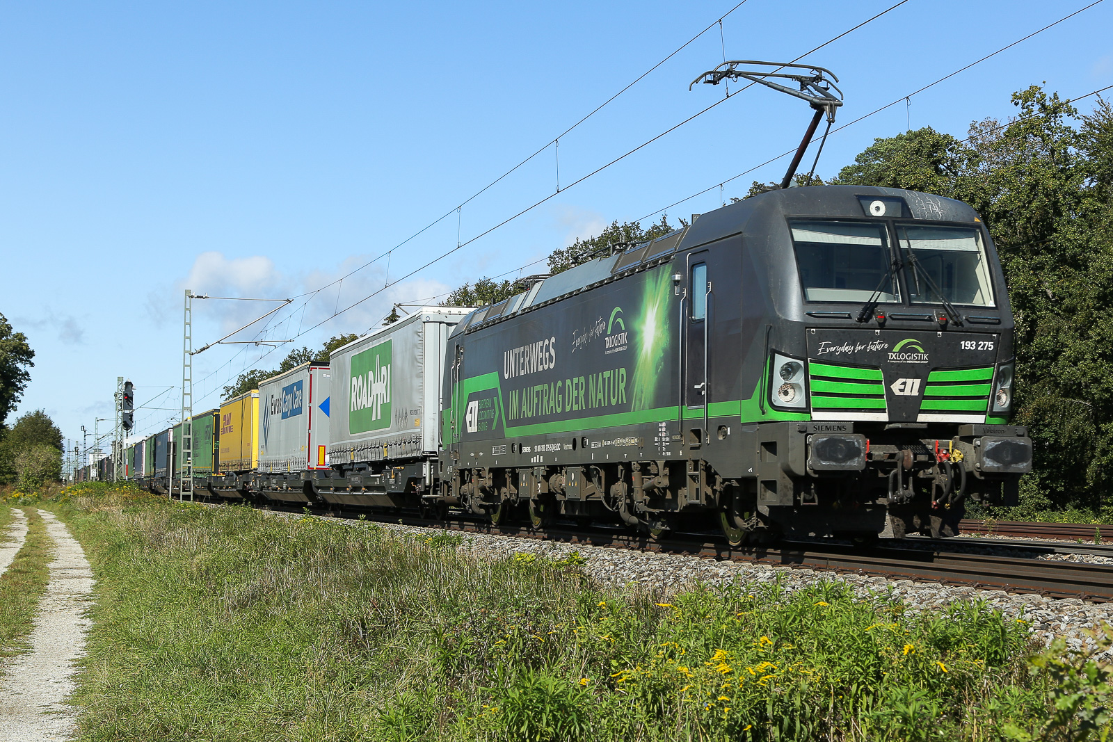 193 275 mit einem  KLV  aus München kommend kurz nach Zorneding am 24.09.24.