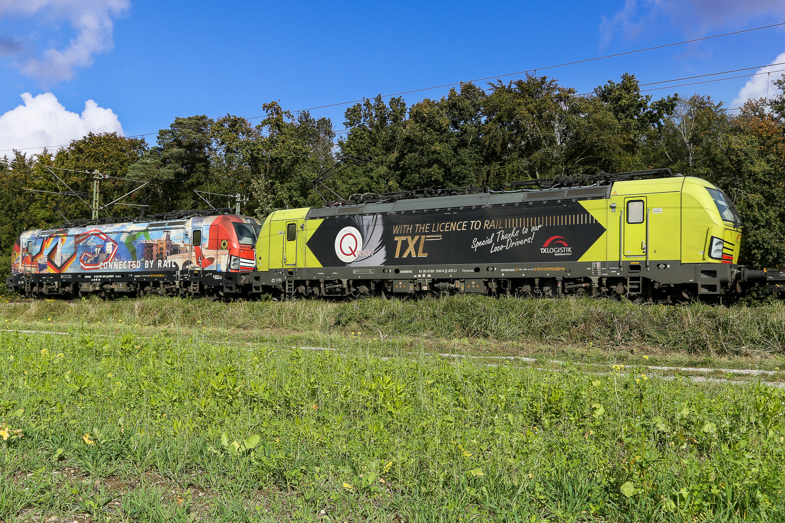 193 640 in bunt und 193 556 our loco drivers von TXL am 29.9.24 bei Eglharting. 
