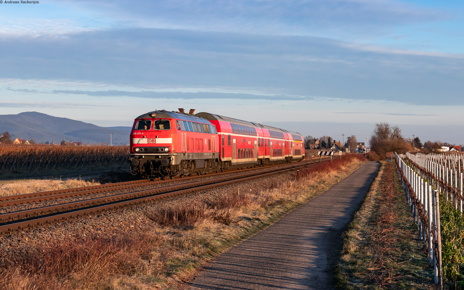 218 401 mit dem RE 12017 (Neustadt(W) Hbf - Karlsruhe Hbf) bei Edenkoben 14.1.25