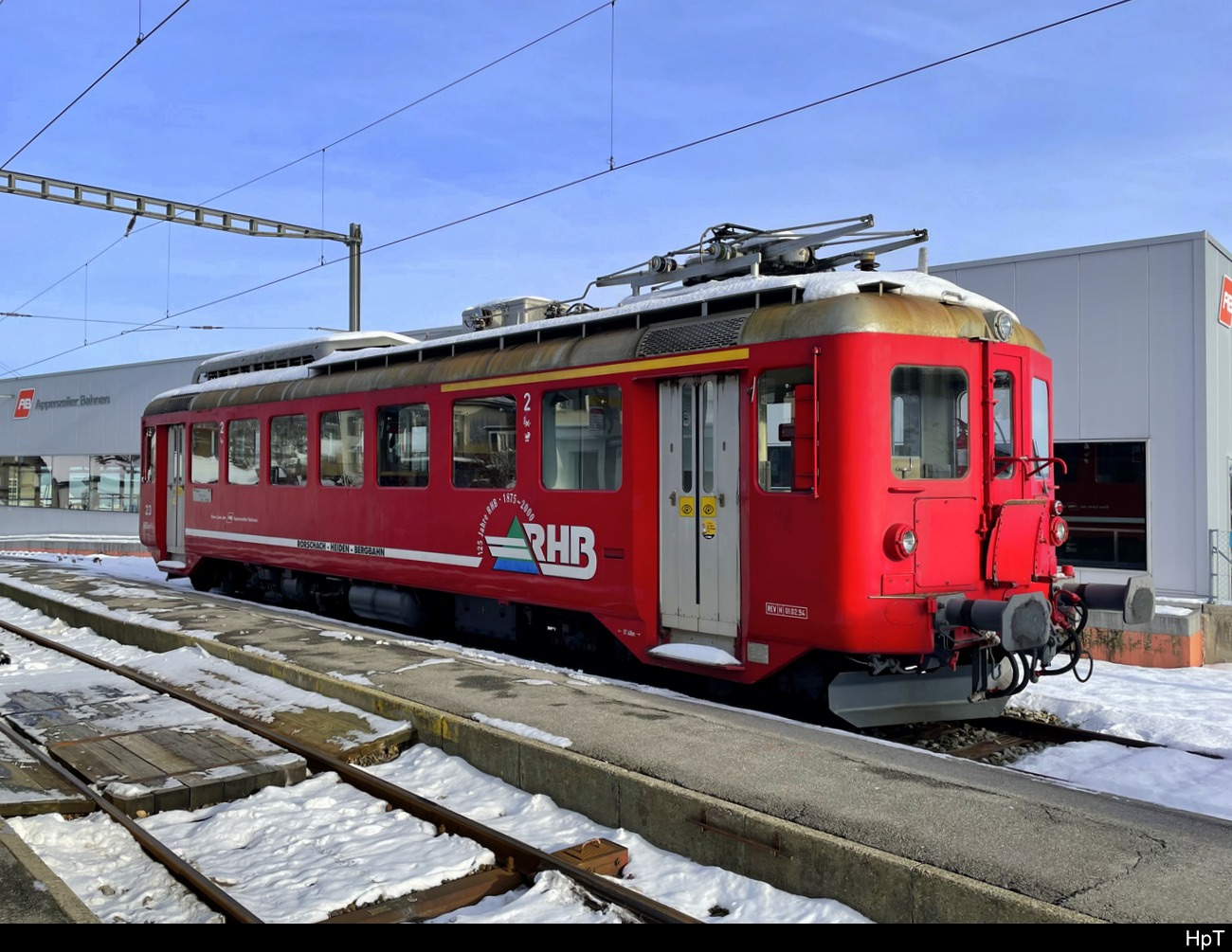 AB / RHB - Zahnradtriebwagen ABDeh 2/4  23 abgestellt im Bahnhof von Heiden am 21.01.2024