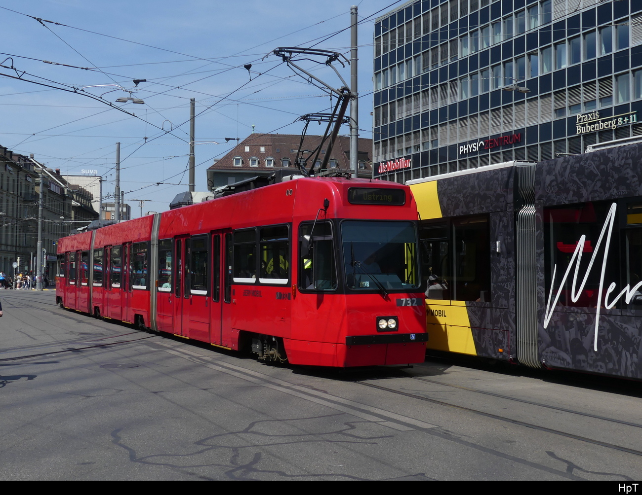 Bern Mobil - Be 4/8 732 unterwegs auf der Linie 7 in der Stadt Bern am 17.06.2023