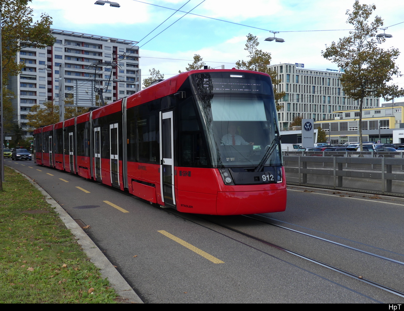 Bern Mobil - Tram Be 6/8 912 unterwegs als Shuttle von der Haltestelle Bern Wankdorf bis zum Depot Bolligenstrasse und wieder zurück zur Haltestelle Bern Wankdorf am 28.10.2023