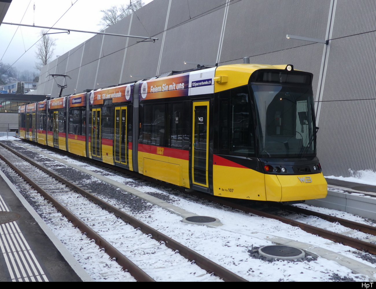 BLT / WB - Be 6/8 107 abgestellt im Bhf. Waldenburg am 13.02.2024