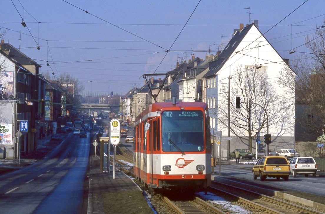 Bogestra 321, Gelsenkirchen Schalke, Berliner Brücke, 19.02.1991.