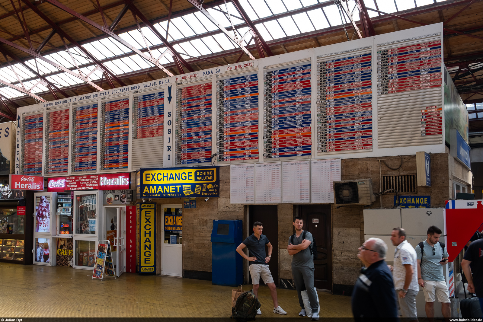 București Gara de Nord, 23. Juli 2023<br>
Fahrplantafel im Nordbahnhof Bukarest