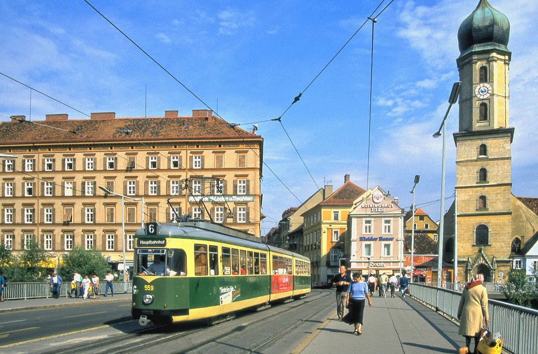 Graz 559, ex Wuppertal 3808, Hauptbrücke, 11.09.1987.