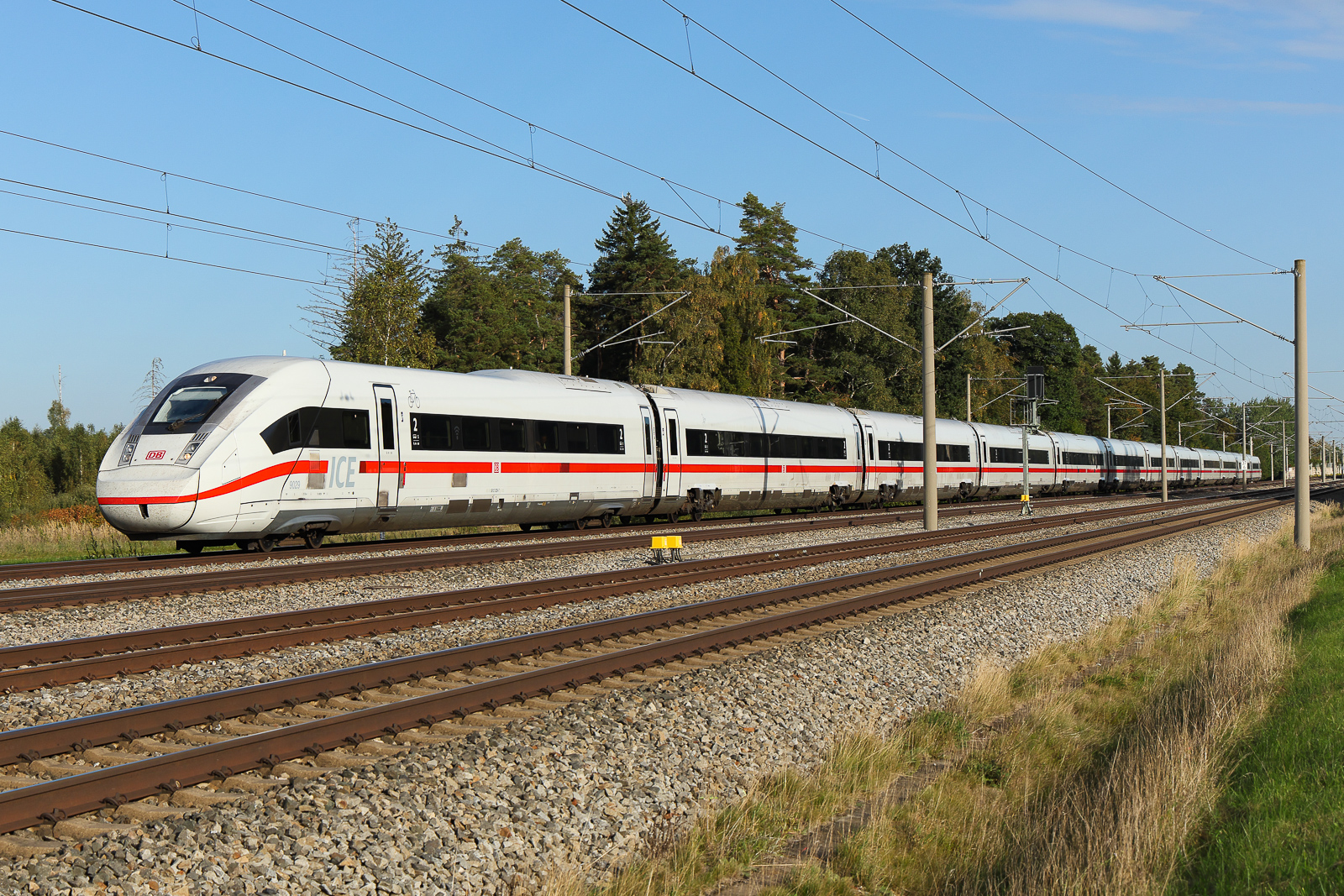 ICE Triebwagen 9029 am 8.9.2026 bei Haspelmoor.	