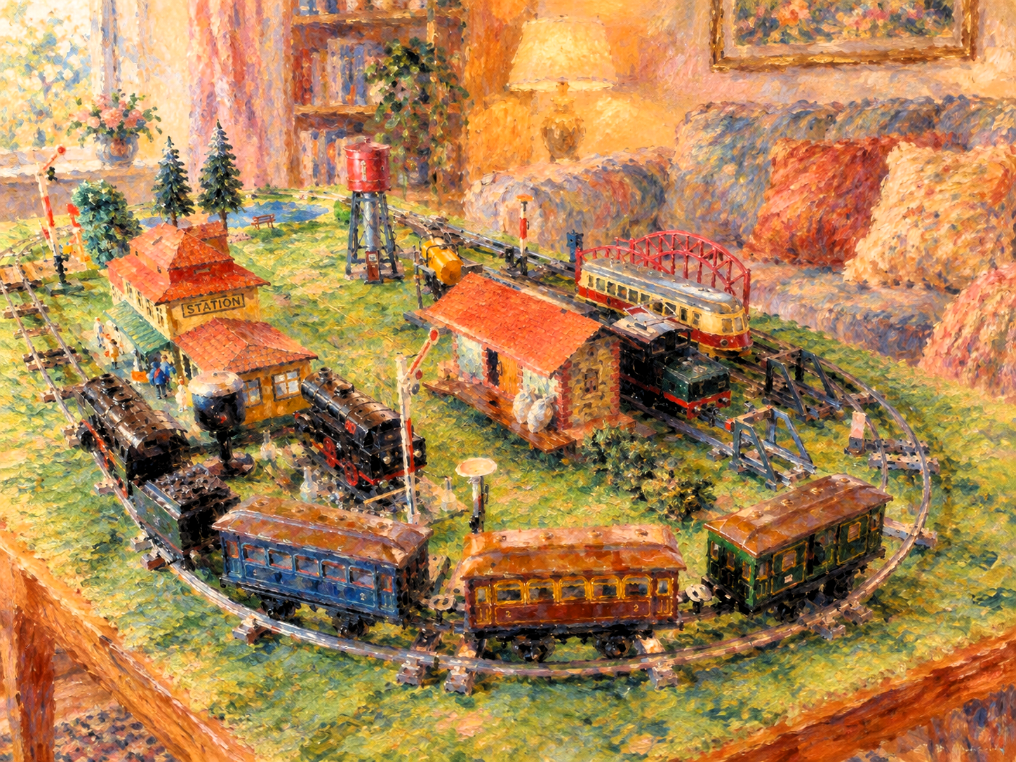 Kleine Spur 0 Anlage(Uhrwerk) Antik,1930er/1950er Jahre, aus meinem Diorama erstellt PW