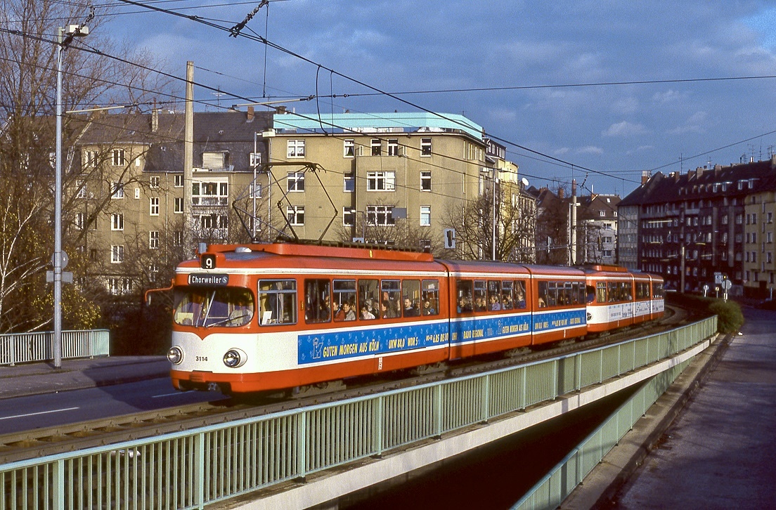 Köln 3114 + 3128, Severinsbrücke, 05.12.1992.
