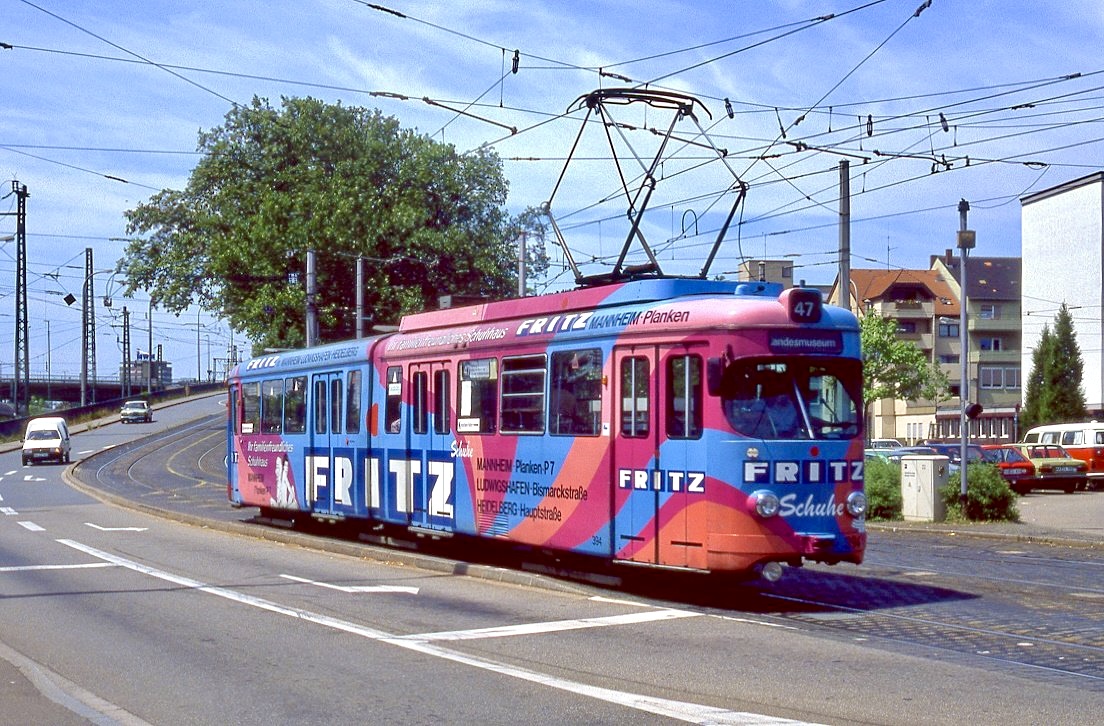 Mannheim 394, Schleife Mannheim Hauptbahnhof, 19.06.1989.