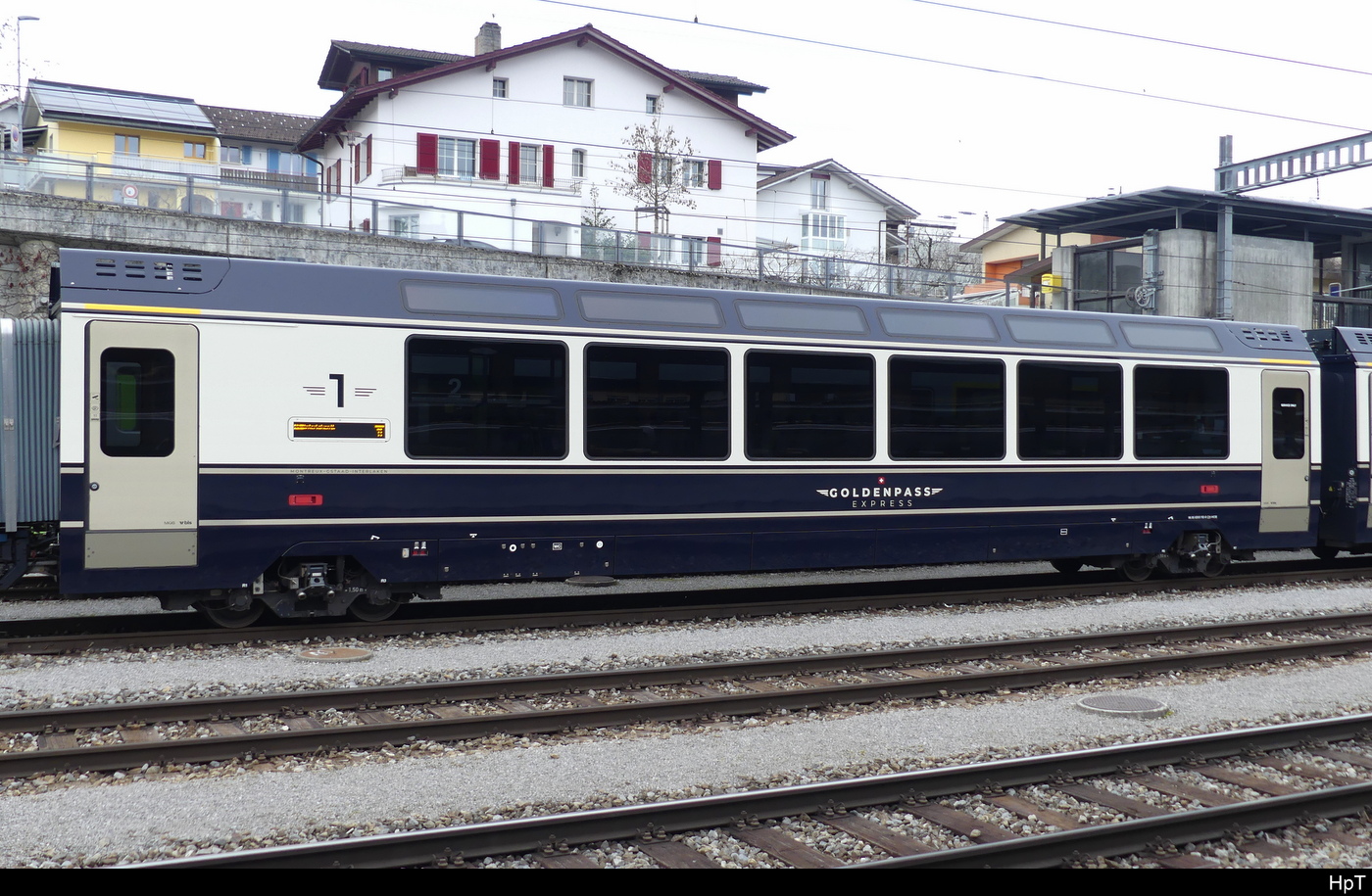 MOB Goldenpass - Personenwagen As 96 85 8300 192-8 im Abgestellt Bhf. Spiez am 09.03.2024