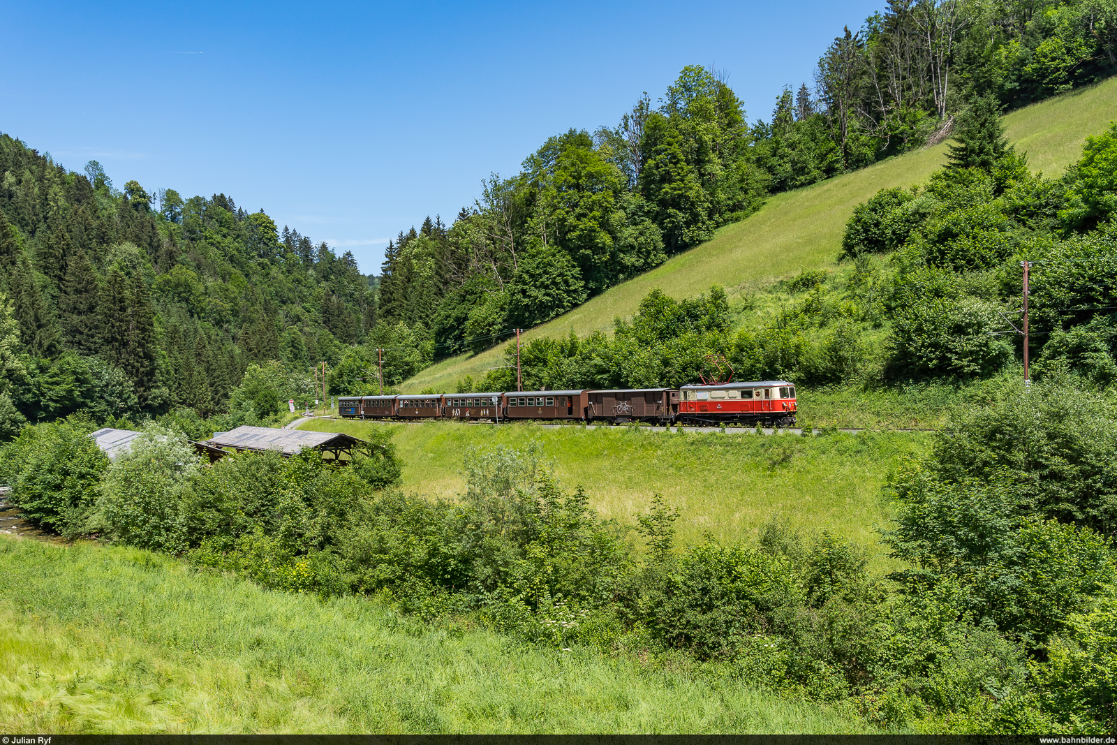 NÖVOG E14 / Laubenbachmühle, 19. Juni 2022<br>
Sonderzug im Rahmen des Schmalspurfestivals auf der Mariazellerbahn