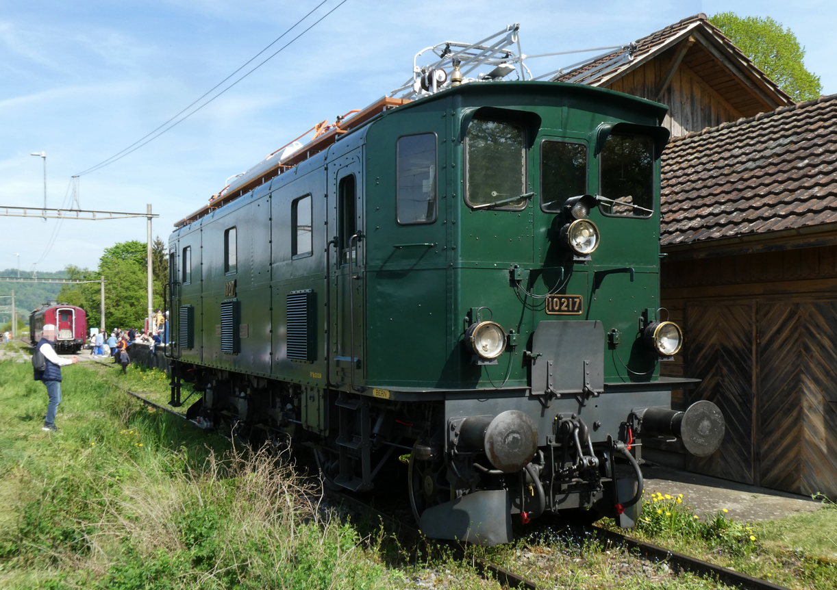 Oldtimer Ae 3/5 10217 zum Bestaunen am Bahnfest 150 Jahre Nationalbahn in Etzwilen. Etzwilen, 27.4.2025