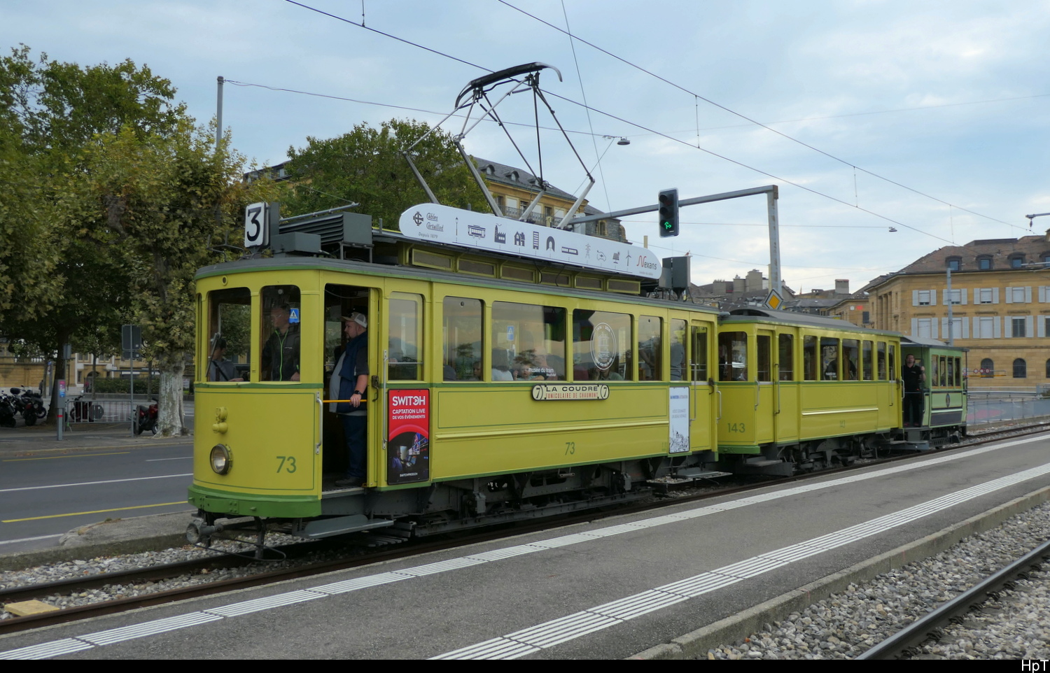 TransN / ANAT - Tram Be 2/2  73 + B 143 + B 1 in Neuch�tel anl�sslich diverser Extrafahrten zwischen Boudry und Neuch�tel am 04.10.2026