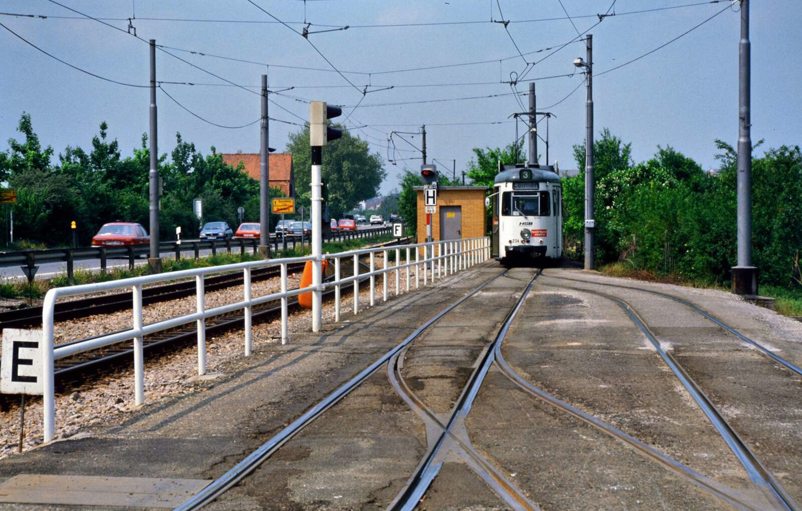 TW 234 der Heidelberger Straßenbahn auf der Linie 3 nach Leimen, 16.05.1985