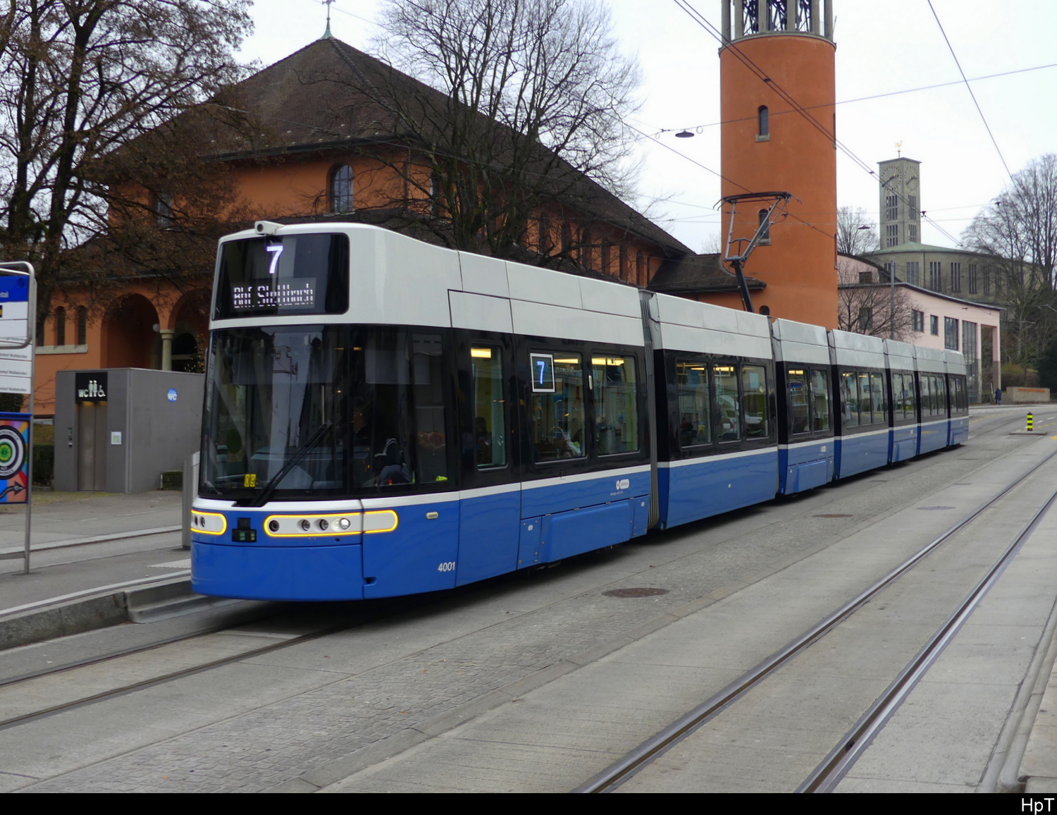 VBZ - Be 6/8 4001 unterwegs auf der Linie 7 in der Stadt Zürich am 2024.12.21