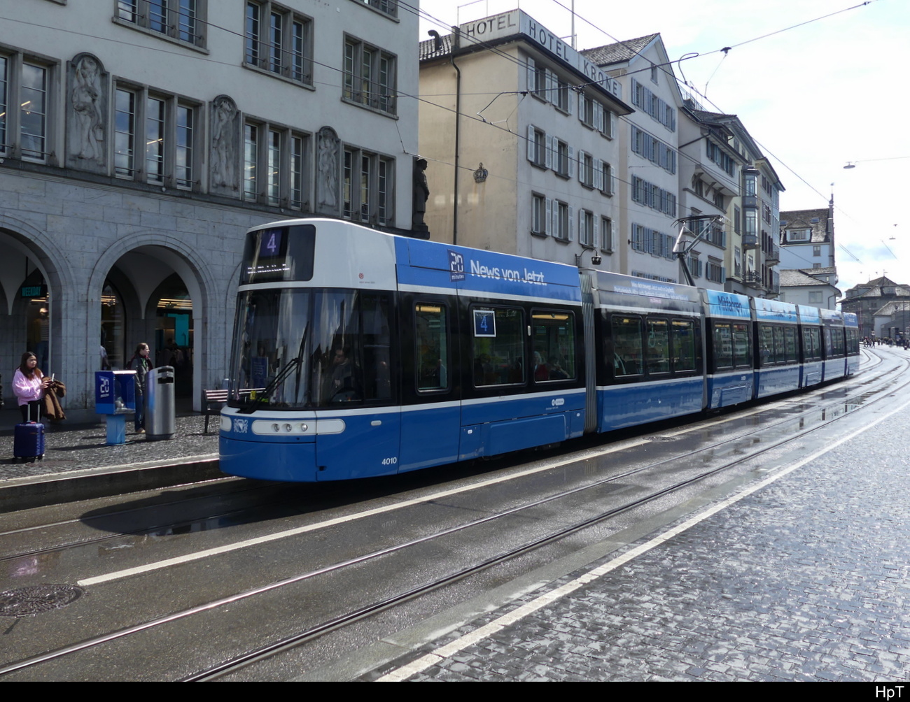 VBZ - Be 6/8  4010 unterwegs auf der Linie 4 in der Stadt Zürich am 29.04.2023