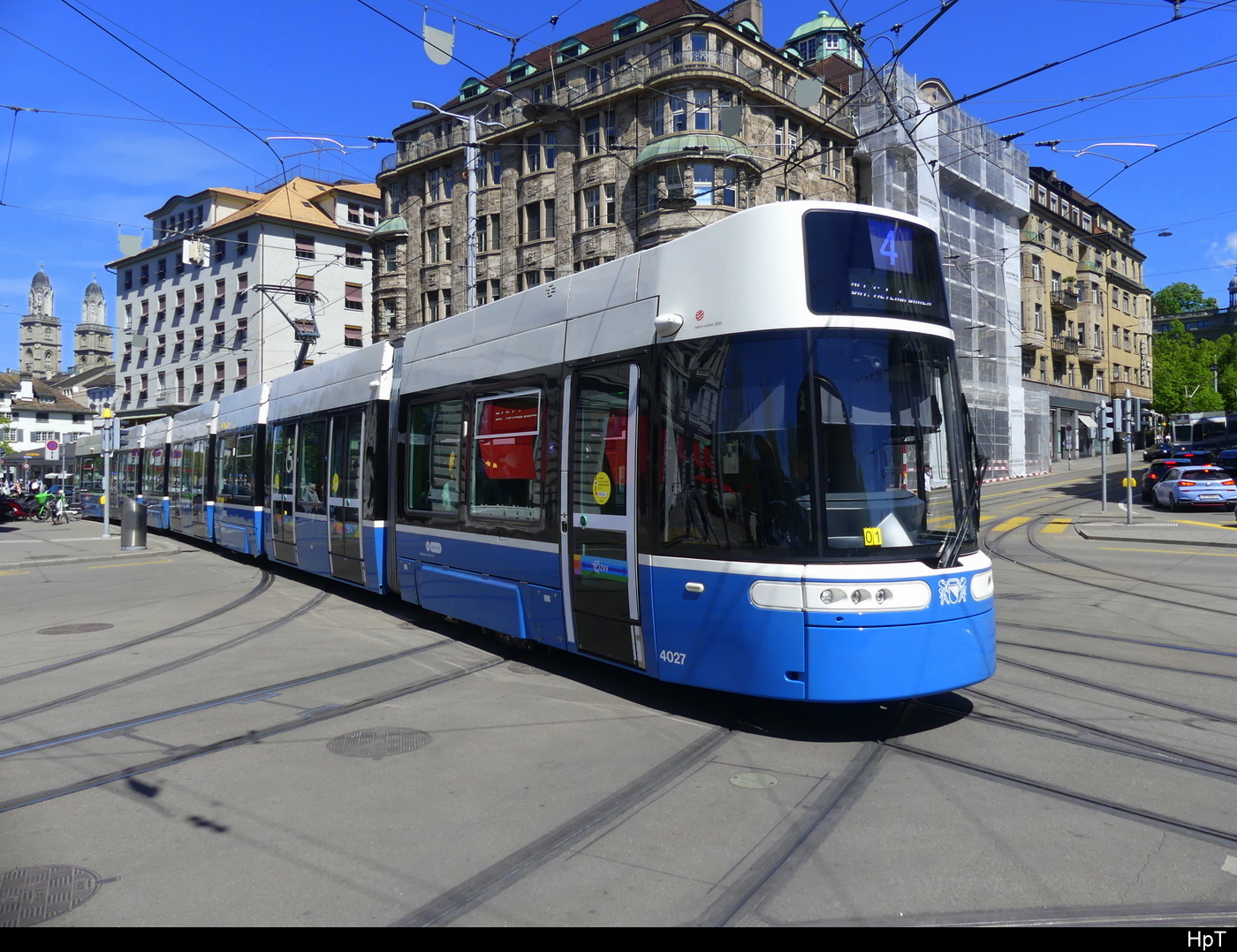 VBZ - Be 6/8 4027 unterwegs auf der Linie 4 in Zürich am 27.04.2024