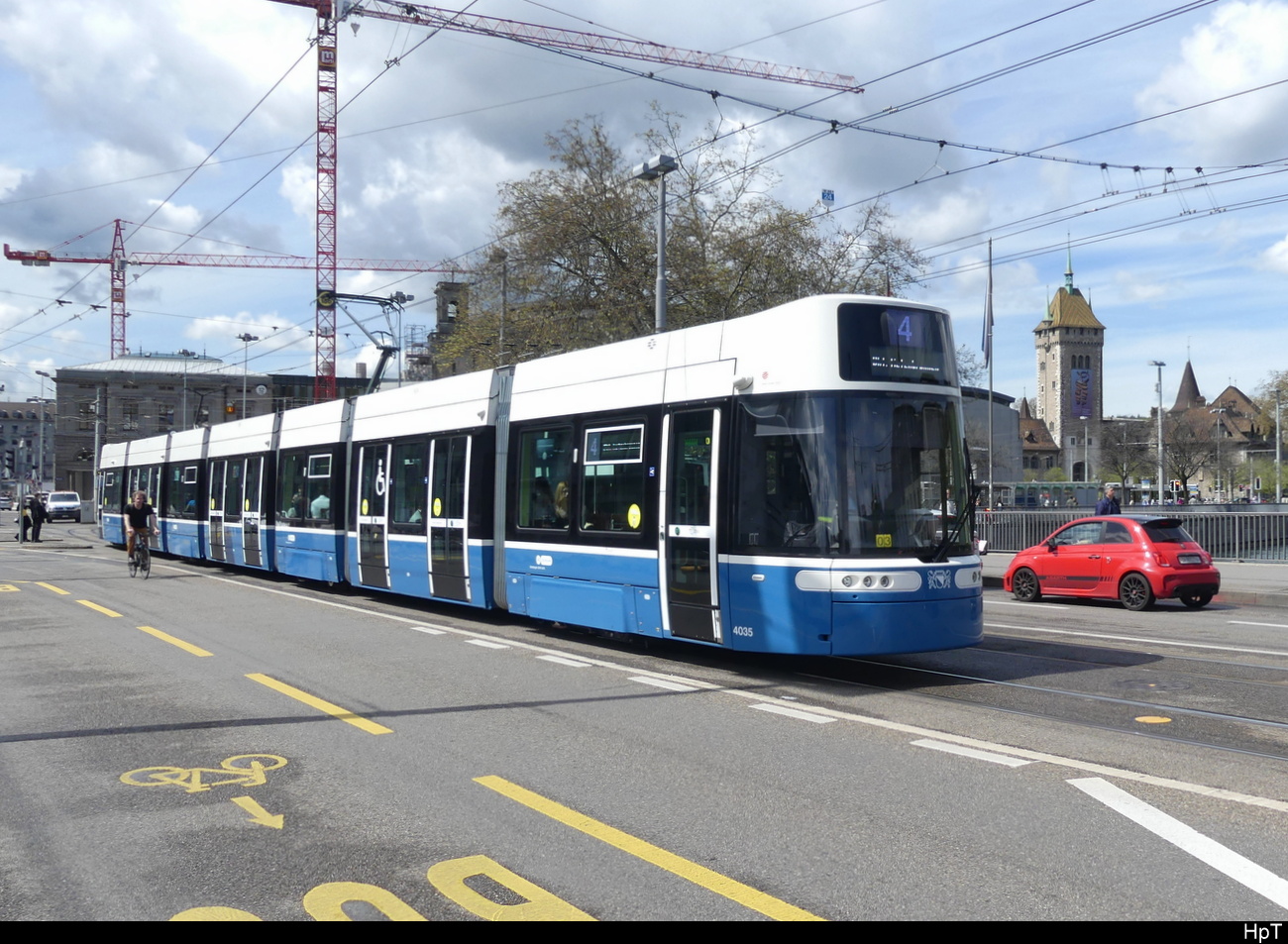 VBZ - Be 6/8 4035 unterwegs auf der Linie 4 in der Stadt Zürich am 29.04.2023