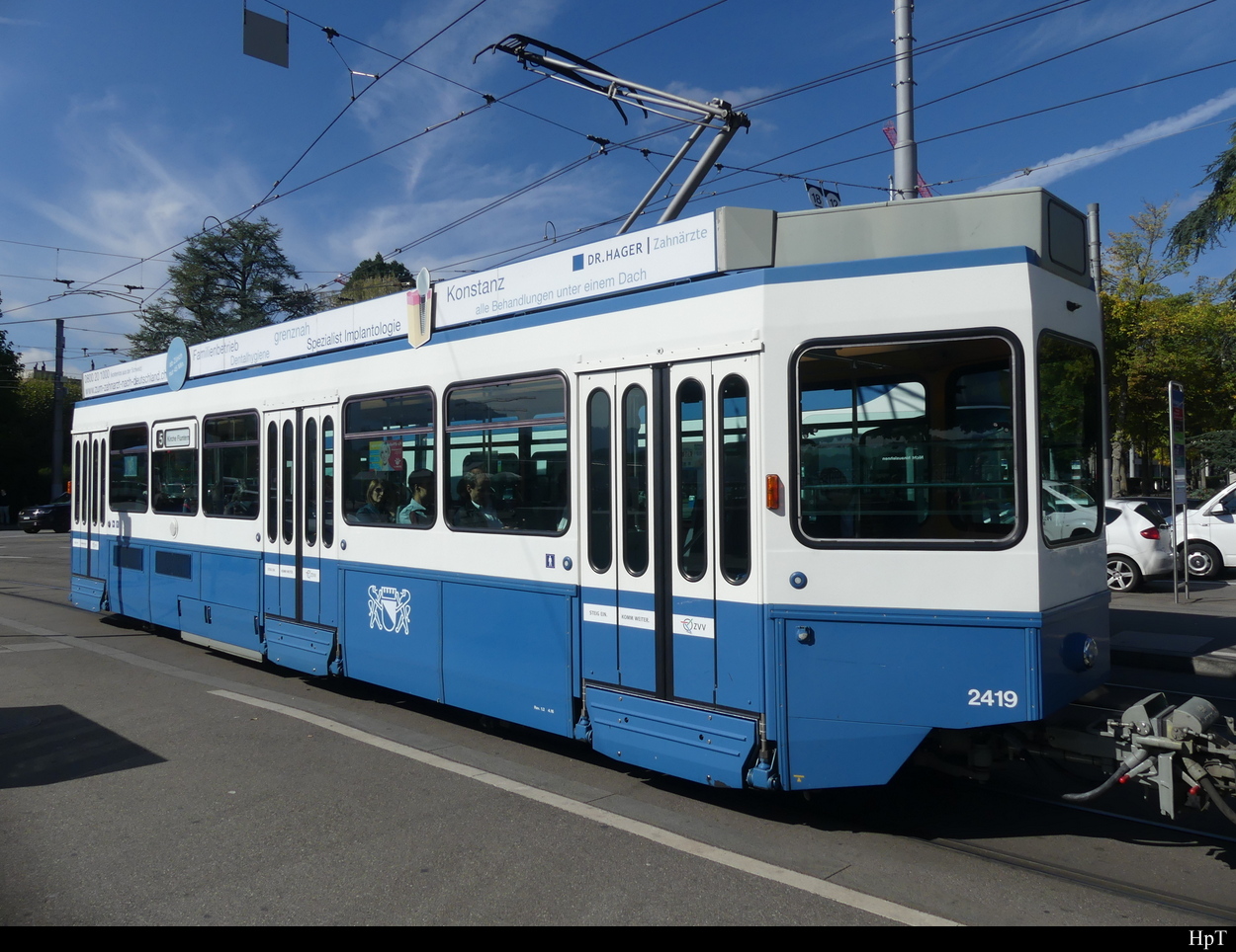 VBZ - Beiwagen Be 2/4 2419 unterwegs auf der Linie 5 in der Stadt Zürich am 04.10.2022