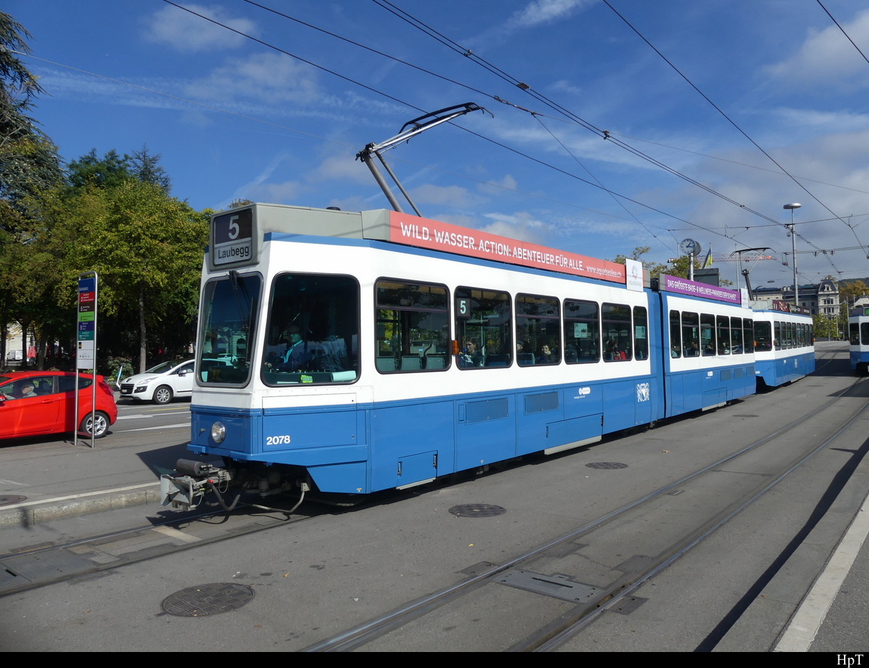 VBZ - Tram Be 4/6 2078 unterwegs auf der Linie 5 in der Stadt Zürich am 04.10.2022
