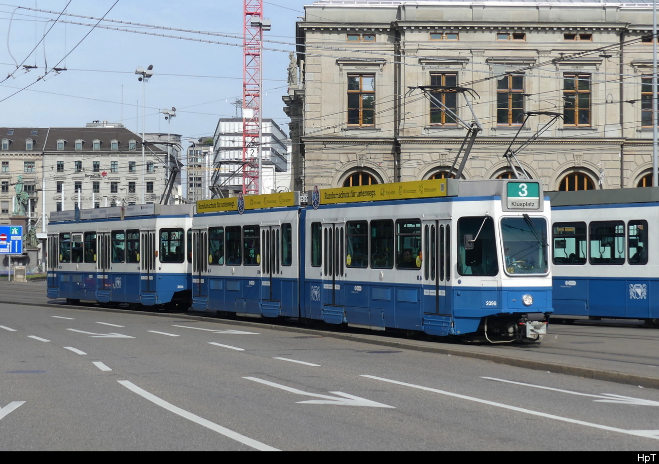 VBZ - Tram Be 4/6 2096  Be 2/4  2404 unterwegs auf der Linie 3 am 07.05.2023