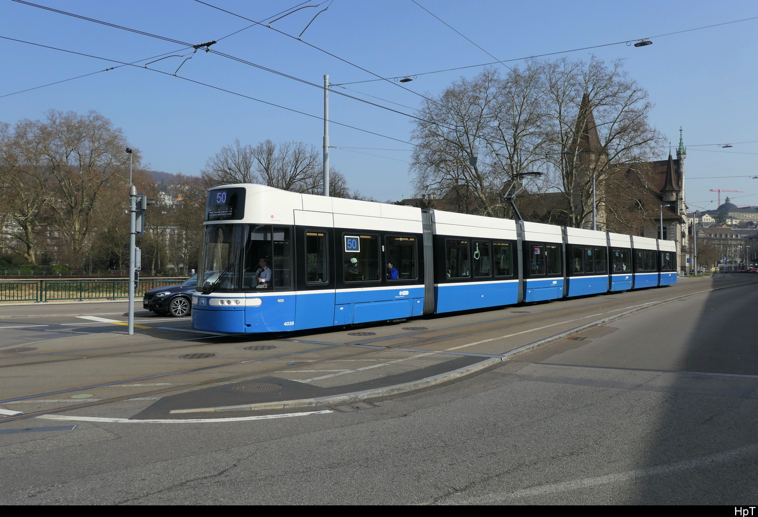 VBZ - Tram Be 6/8  4038 unterwegs auf der Linie 50 in der Stadt Zürich am 07.03.2026