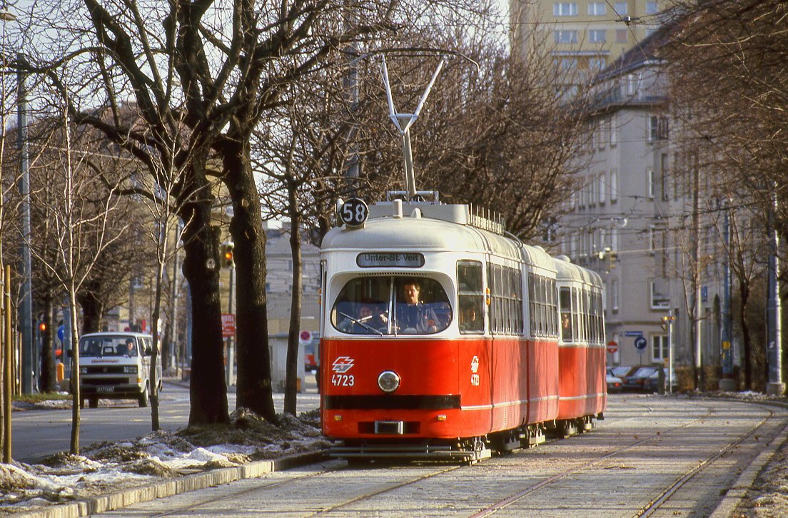 Wien E1 Tw 4723, Mariahilfer Straße, 23.12.1986.