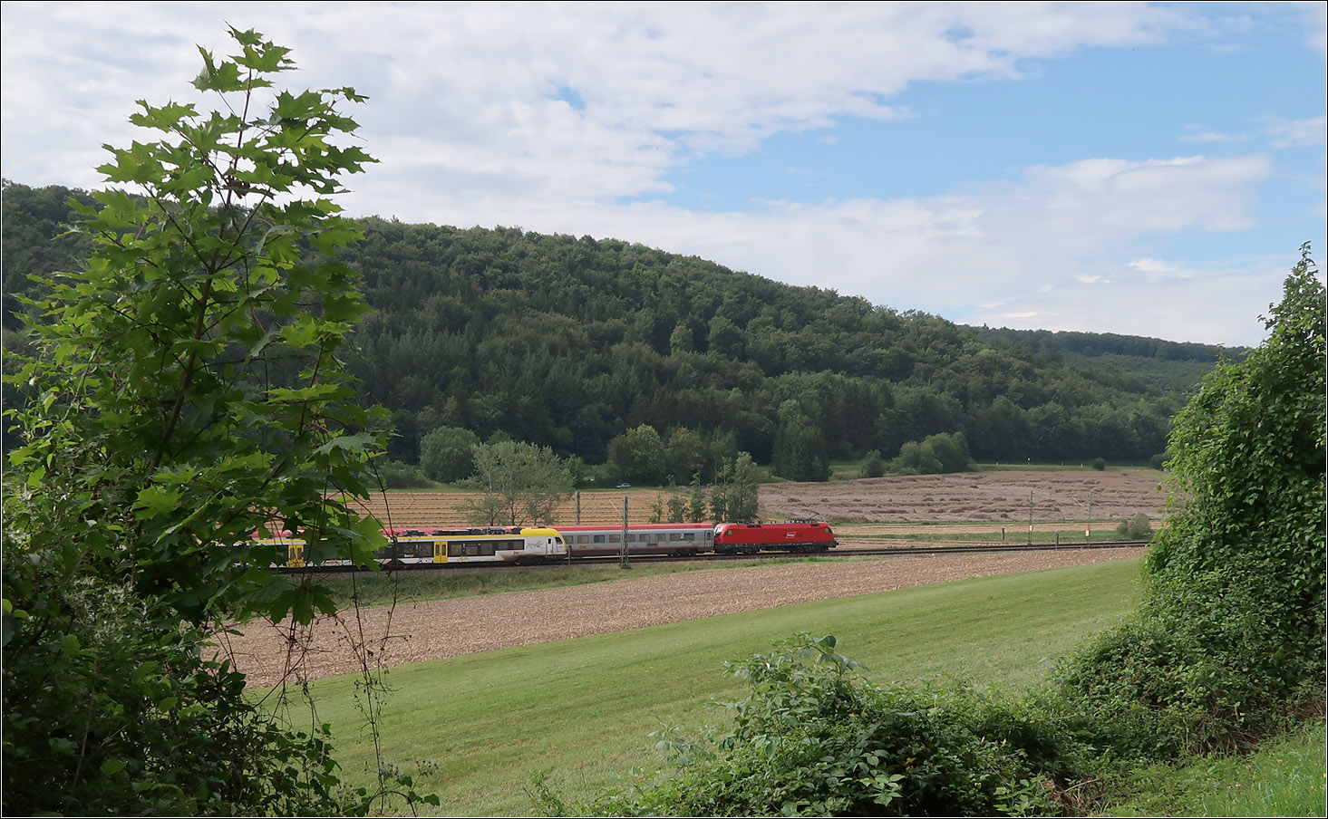 Zugbegegnung im Remstal - 

Ein Stadler Flirt als MEX 16 begegnet einem ÖBBV Eurocity mit Tauren vorne und hinten. Zwischen Lonsee und Urspring an der Filstalbahn.

12.08.2023 (M)