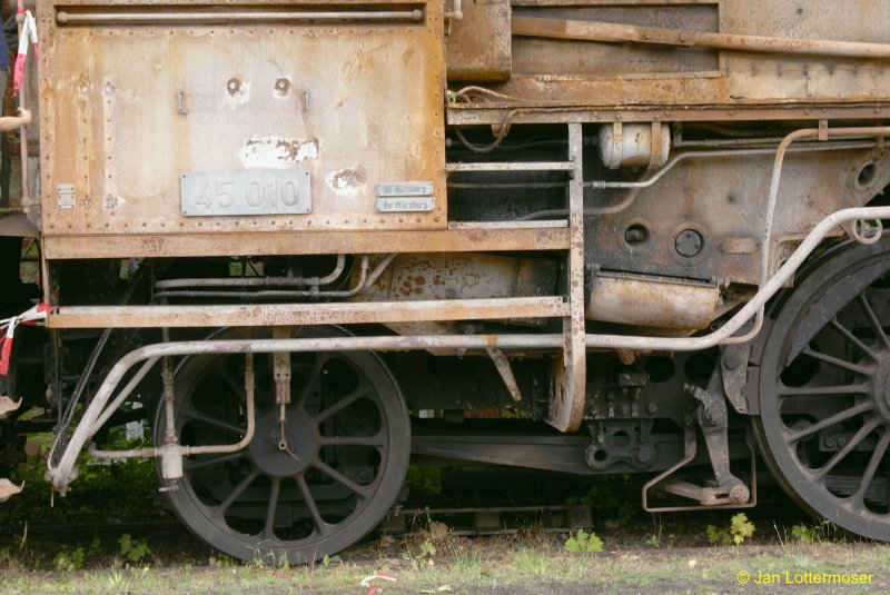 06.09.2008. Detailaufnahme von Br 45 010. Aufgenommen bei den Meininger Dampflok Tagen 2008.
