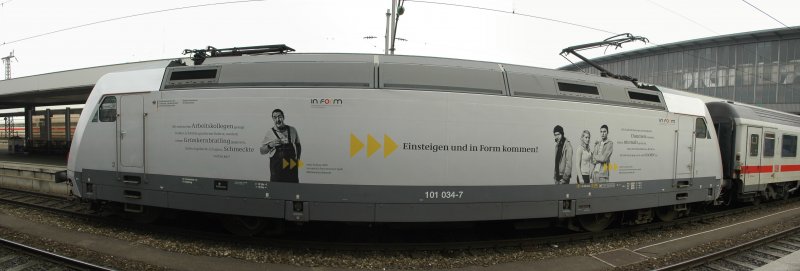 101 034 am 07.01.09 in Mnchen Hbf. Das Foto wurde aus 3 Einzelbildern zusammengesetzt