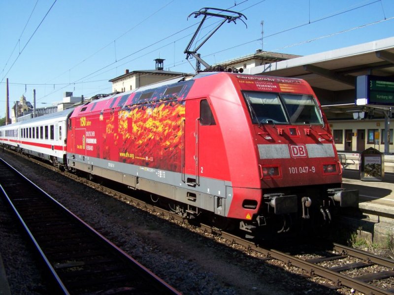 101 047 150 Jahre DFV steht am 06.08.2007 mit IC 2206 nach Nrnberg abfahrtbereit in Augsburg Hbf. 