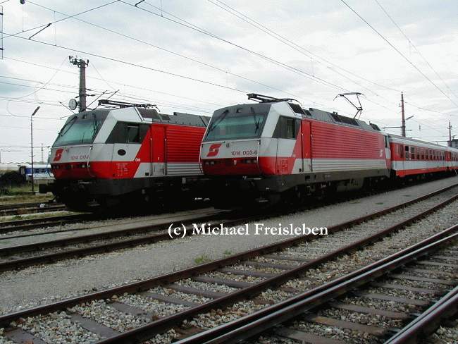 1014 017 und 1014 003-6 im Bhf. Wien Nord; 19-07-2001